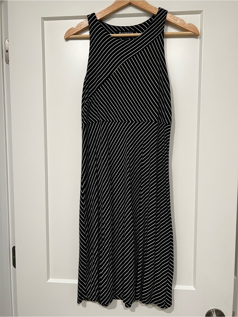 Athleta Black and White Striped Midi Dress